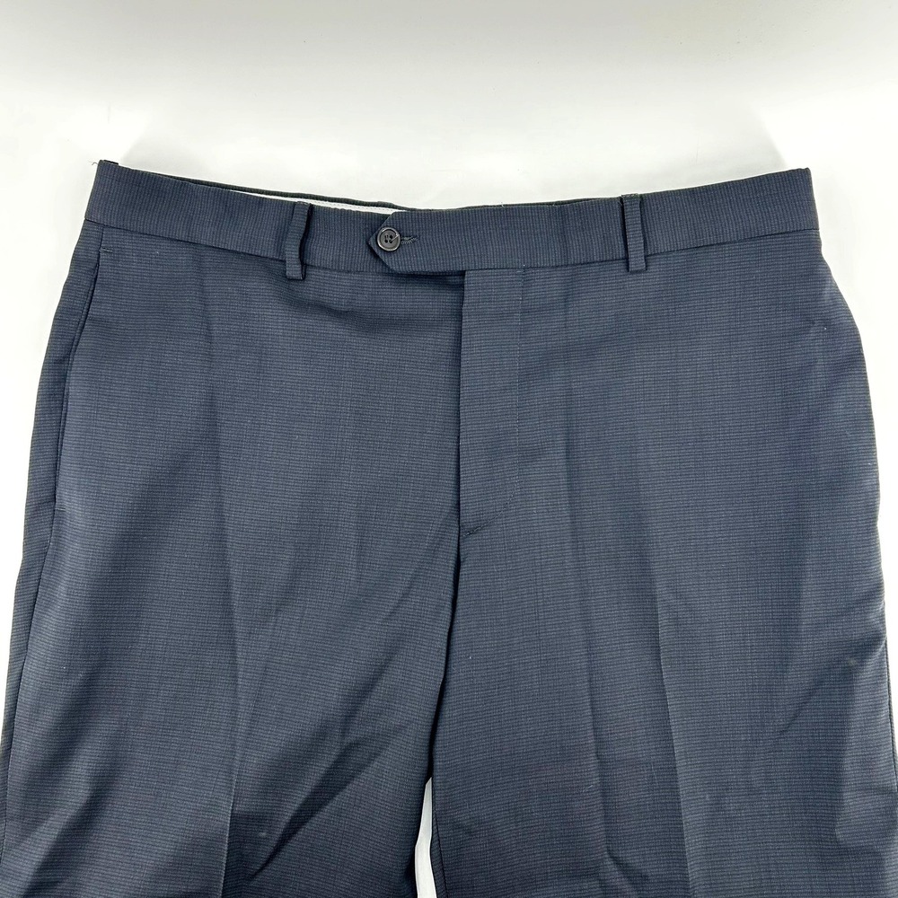 Egara Mens Black 100% Wool Dress Pants 36x32 Made in Italy Flat Front Trousers